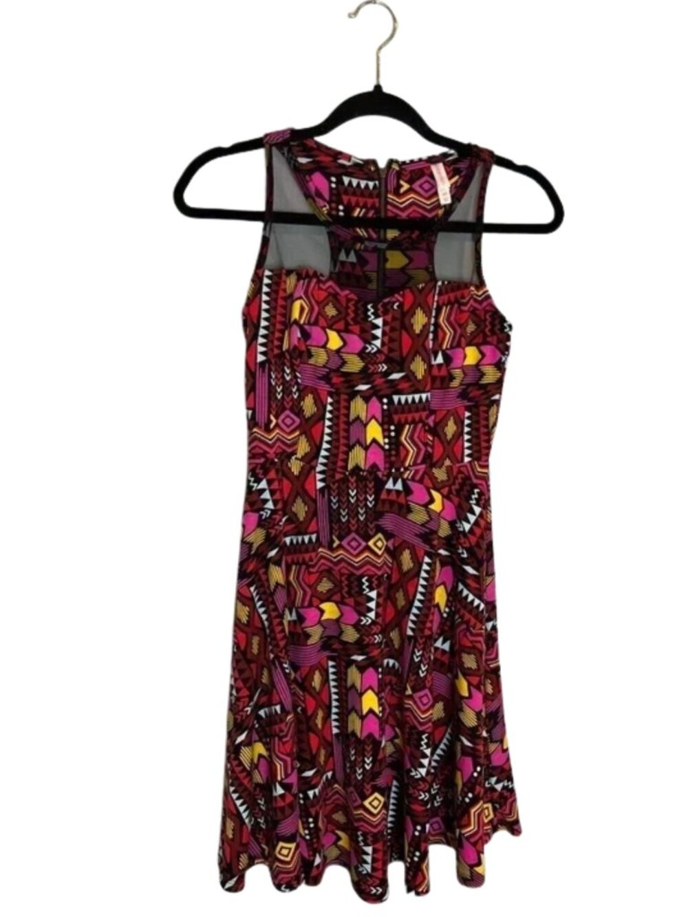 Xhilaration Women's Geometric tribal Aztec Print Pettie Dress Sheer Black Sz M